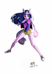 Size: 472x669 | Tagged: safe, artist:laoye, twilight sparkle, anthro, g4, ambiguous facial structure, female, magic, pixiv, solo