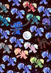 Size: 2480x3507 | Tagged: safe, artist:torii, nightmare moon, princess luna, headless horse, g4, calendar of lunas, female, headless, high res, multeity, pinkluna, pixiv, s1 luna, solo