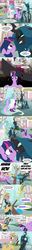 Size: 1000x7704 | Tagged: safe, artist:peachiekeenie, artist:tarajenkins, discord, princess celestia, queen chrysalis, twilight sparkle, alicorn, pony, discorderlyconduct, g4, angry, colored horn, comic, curved horn, discord being discord, female, horn, mare, meme, open mouth, severed horn, sombra's horn, tumblr, twilight sparkle (alicorn), x x everywhere