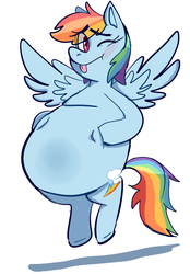 Size: 592x853 | Tagged: safe, artist:skechii, rainbow dash, g4, belly, fat, female, inflation, rainblob dash, solo