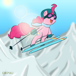Size: 1000x1000 | Tagged: safe, artist:empyu, pinkie pie, g4, female, goggles, skiing, solo