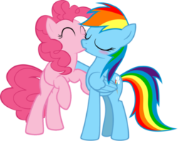 Size: 900x714 | Tagged: safe, artist:thebiancoangelo, pinkie pie, rainbow dash, earth pony, pegasus, pony, g4, blushing, duo, eyes closed, female, happy, kiss on the lips, kissing, lesbian, mare, ship:pinkiedash, shipping, simple background, transparent background, vector