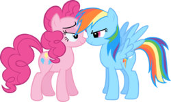 Size: 900x541 | Tagged: safe, artist:thebiancoangelo, pinkie pie, rainbow dash, g4, bedroom eyes, eye contact, female, lesbian, ship:pinkiedash, shipping, simple background, transparent background, vector