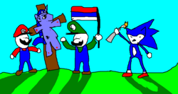 Size: 1309x695 | Tagged: safe, artist:paul1920, pony, 1000 hours in ms paint, crossover, crucifixion, hate art, hater, male, ms paint, op is a duck, sonic the hedgehog, sonic the hedgehog (series)