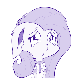 Size: 750x750 | Tagged: safe, artist:krucification, fluttershy, pony, g4, animated, clothes, crying, cute, eye shimmer, female, floppy ears, flutterbat, monochrome, portrait, pouting, sad, school uniform, solo