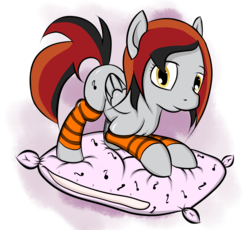 Size: 3503x3219 | Tagged: safe, artist:prrwio, oc, oc only, pegasus, pony, clothes, female, high res, mare, pillow, socks, solo