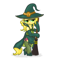 Size: 640x600 | Tagged: safe, artist:ficficponyfic, oc, oc only, oc:golden brisk, clothes, costume, crossdressing, looking at you, witch