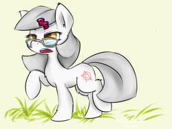 Size: 1200x900 | Tagged: safe, artist:macheteponies, oc, oc only, oc:rocket-sex, fluffy, frown, glasses, open mouth, raised hoof, raised leg, solo, unamused