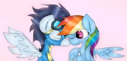 Size: 1283x623 | Tagged: safe, artist:plaguedogs123, rainbow dash, soarin', pegasus, pony, g4, female, male, ship:soarindash, shipping, straight, wonderbolts uniform