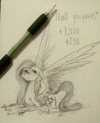 Size: 1917x2352 | Tagged: safe, artist:okendesu-006, fluttershy, g4, female, grayscale, lying down, monochrome, pencil, pencil drawing, prone, skinny, solo, thin, traditional art