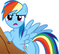 Size: 1586x1458 | Tagged: safe, artist:leapingriver, derpibooru exclusive, rainbow dash, g4, annoyed, butt, female, plot, rainbutt dash, rock, simple background, solo, transparent background, vector