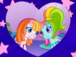 Size: 640x480 | Tagged: safe, screencap, rainbow dash (g3), toola-roola, g3, g3.5, twinkle wish adventure, frame, heart, looking at each other, that's what makes a friend