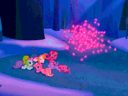 Size: 640x480 | Tagged: safe, screencap, cheerilee (g3), pinkie pie (g3), rainbow dash (g3), starsong, toola-roola, firefly (insect), g3, g3.5, twinkle wish adventure, animated, female, gif, lullaby, male, pink