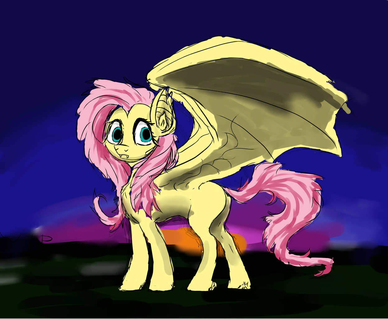 721781 Safe Artistpwnyville Fluttershy Fangs Female Flutterbat Incomplete Looking 5141