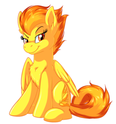 Size: 1013x1079 | Tagged: safe, artist:fizzy-dog, spitfire, g4, bedroom eyes, chest fluff, female, fluffy, looking at you, simple background, sitting, smiling, solo, transparent background, vector