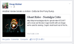 Size: 512x305 | Tagged: safe, barely pony related, doug walker, facebook, ghost pony rider, ghost rider, nostalgia critic, text