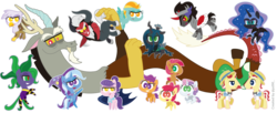 Size: 1280x524 | Tagged: safe, artist:pixiedot9, apple bloom, babs seed, discord, flam, flim, gilda, king sombra, lightning dust, lord tirek, mane-iac, nightmare moon, queen chrysalis, scootaloo, suri polomare, sweetie belle, trixie, alicorn, centaur, changeling, changeling queen, draconequus, earth pony, griffon, nymph, pony, umbrum, unicorn, g4, adorababs, adorabloom, antagonist, chibi, cute, cutealis, cutealoo, cutie mark crusaders, diasweetes, diatrixes, discute, dustabetes, female, filly, flamabetes, flim flam brothers, flimabetes, foal, gildadorable, male, mare, nightmare woon, nose piercing, nose ring, piercing, septum piercing, simple background, sombradorable, stallion, suribetes, tirebetes, transparent background