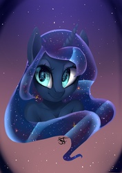 Size: 707x997 | Tagged: safe, artist:fensu-san, princess luna, anthro, g4, female, smiling, solo, starry eyes, wingding eyes