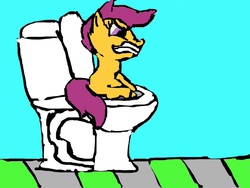 Size: 1024x768 | Tagged: safe, scootaloo, g4, but why, sitting on toilet, stylistic suck, toilet