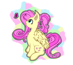 Size: 1400x1244 | Tagged: safe, artist:yooyfull, fluttershy, butterfly, g4, alternate hairstyle, ear fluff, female, sitting, solo