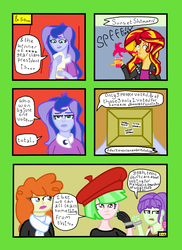 Size: 1700x2338 | Tagged: safe, artist:oneovertwo, drama letter, golden hazel, princess luna, starlight, sunset shimmer, vice principal luna, watermelody, comic:watermelody's campaign, equestria girls, g4, background human, comic