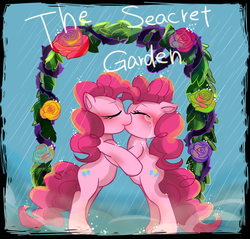 Size: 900x862 | Tagged: safe, artist:marihico, pinkie pie, earth pony, pony, g4, crying, duality, duo, female, funcest, kiss on the lips, kissing, lesbian, misspelling, rain, self ponidox, selfcest, ship:piepie, shipping, wet