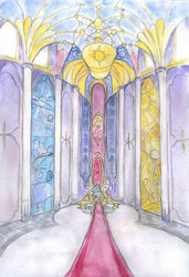 Size: 2667x3900 | Tagged: safe, artist:catseye-view, princess celestia, g4, female, high res, solo, throne room, traditional art, watercolor painting