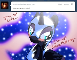 Size: 650x510 | Tagged: safe, artist:alfa995, nightmare moon, ask nightmare moon, g4, ask, cute, female, i'm not cute, moonabetes, nicemare moon, solo, tsundere, tsundere moon, tumblr, who framed roger rabbit