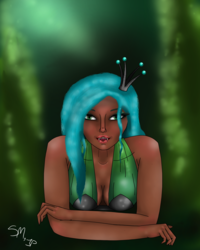 Size: 2400x3000 | Tagged: safe, artist:smilingm00n, queen chrysalis, human, g4, female, high res, humanized, solo