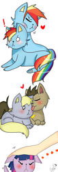 Size: 1024x3000 | Tagged: safe, artist:megaimpact, derpy hooves, doctor whooves, rainbow dash, time turner, twilight sparkle, cat, g4, :3, :<, blushing, catified, exclamation point, eyes closed, female, floppy ears, heart, licking, male, petting, prone, rainbow blitz, rainbow cat, rule 63, self ponidox, selfcest, ship:dashblitz, ship:doctorderpy, shipping, smiling, species swap, straight, surprised, tongue out, twilight cat