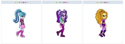 Size: 615x218 | Tagged: safe, adagio dazzle, aria blaze, sonata dusk, equestria girls, g4, my little pony equestria girls: rainbow rocks, adoragio, ariabetes, cute, desktop ponies, juxtaposition, pixel art, the dazzlings