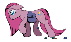 Size: 1000x600 | Tagged: safe, artist:bajanic, pinkie pie, g4, female, pinkamena diane pie, rock, sad, saddle bag, simple background, solo, transparent background