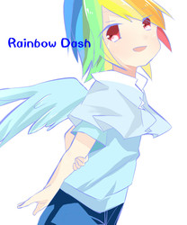 Size: 1000x1200 | Tagged: safe, artist:kikami girl, rainbow dash, human, g4, female, humanized, pixiv, solo, winged humanization