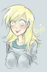 Size: 832x1280 | Tagged: safe, artist:annie-aya, derpy hooves, human, g4, blushing, clothes, female, gray background, humanized, simple background, solo, sweater, tongue out