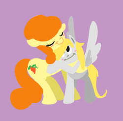 Size: 334x328 | Tagged: safe, artist:bunnimation, carrot top, derpy hooves, golden harvest, pegasus, pony, g4, blushing, female, hug, mare