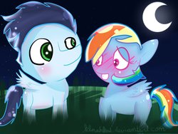 Size: 1032x774 | Tagged: safe, artist:klovahkat, rainbow dash, soarin', g4, blushing, chibi, female, male, ship:soarindash, shipping, straight