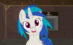 Size: 320x200 | Tagged: safe, artist:herooftime1000, dj pon-3, vinyl scratch, pony, unicorn, octavia in the underworld's cello, g4, basement, cute, cutscene, dungeon, fan game, haunted, haunted house