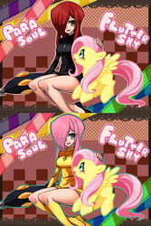 Size: 1600x2400 | Tagged: safe, artist:kanyi, fluttershy, g4, collage, crossover, palette swap, parasoul, pixiv, skullgirls