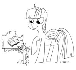 Size: 1058x968 | Tagged: safe, artist:coggler, twilight sparkle, alicorn, pony, g4, female, golden oaks library, mare, monochrome, solo, tree, twilight sparkle (alicorn)