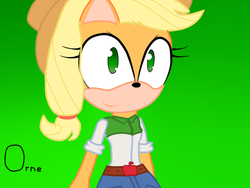 Size: 640x480 | Tagged: safe, artist:gallitofeliz, applejack, earth pony, anthro, g4, clothes, crossover, equestria girls outfit, female, solo, sonic the hedgehog (series), sonicified, style emulation