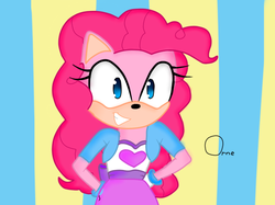 Size: 640x479 | Tagged: safe, artist:gallitofeliz, pinkie pie, earth pony, anthro, g4, clothes, equestria girls outfit, female, solo, sonic the hedgehog (series), sonicified, style emulation