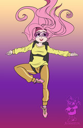Size: 1320x2040 | Tagged: safe, artist:bunnimation, fluttershy, human, g4, air ponyville, falling, female, humanized, parachute, skydiving, solo