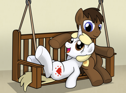 Size: 2500x1847 | Tagged: safe, artist:drawponies, oc, oc only, oc:lovers swing, on back, random