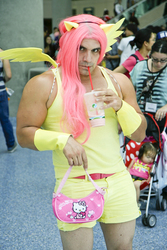 Size: 1152x1728 | Tagged: safe, artist:metalslimer, fluttershy, human, g4, 2014, anime expo, butterscotch, clothes, convention, cosplay, costume, flutterguy, hello kitty, irl, irl human, manly, manly as fuck, photo, rule 63, sanrio, solo