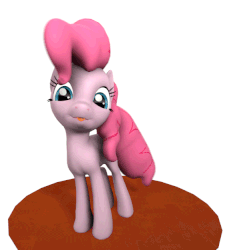 Size: 573x625 | Tagged: safe, artist:fruitymilk, pinkie pie, earth pony, pony, g4, 3d, :p, animated, cute, diapinkes, female, looking at you, loop, solo, source filmmaker, stage.bsp, stare, sway, tongue out