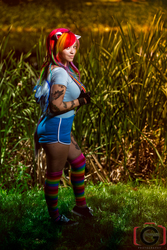 Size: 667x1000 | Tagged: safe, rainbow dash, human, g4, clothes, cosplay, irl, irl human, photo, rainbow socks, socks, striped socks