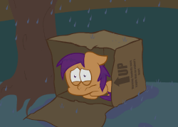 Size: 700x500 | Tagged: safe, artist:dinnerjoe, scootaloo, pegasus, pony, g4, alone, animated, cardboard box, cold, female, filly, floppy ears, foal, frown, hobo, homeless, koolsaders, mare, misery, night, rain, sad, scared, scootalone, shivering, solo, wavy mouth, wet, wet mane, wide eyes