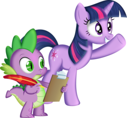 Size: 4265x4000 | Tagged: safe, artist:plsim, spike, twilight sparkle, g4, clipboard, cute, quill