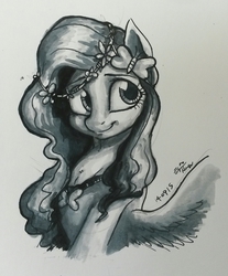 Size: 1692x2048 | Tagged: safe, artist:erudier, fluttershy, pegasus, pony, g4, female, grayscale, monochrome, solo, traditional art