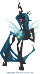 Size: 807x1468 | Tagged: safe, artist:peachiekeenie, artist:tarajenkins, queen chrysalis, changeling, changeling queen, g4, crown, eyes closed, fangs, female, jewelry, open mouth, raised hoof, regalia, simple background, solo, transparent background, vector